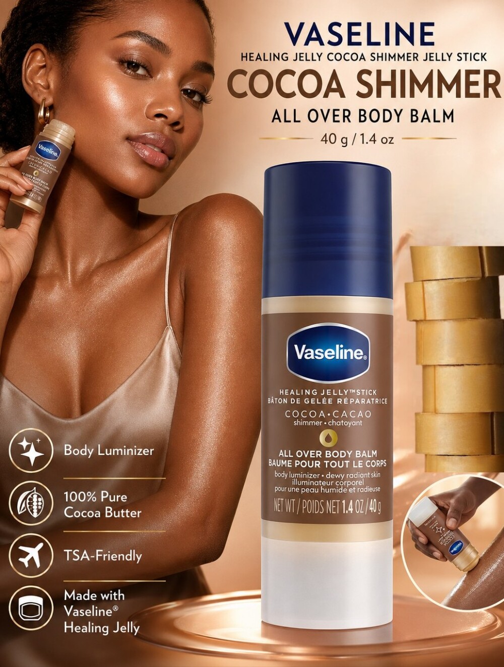 Vaseline Healing Jelly Cocoa Shimmer Jelly Stick All Over Body Balm